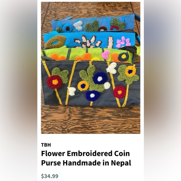 Flower embroidered Money/coin purse, made in Nepal. - Picture 4 of 4